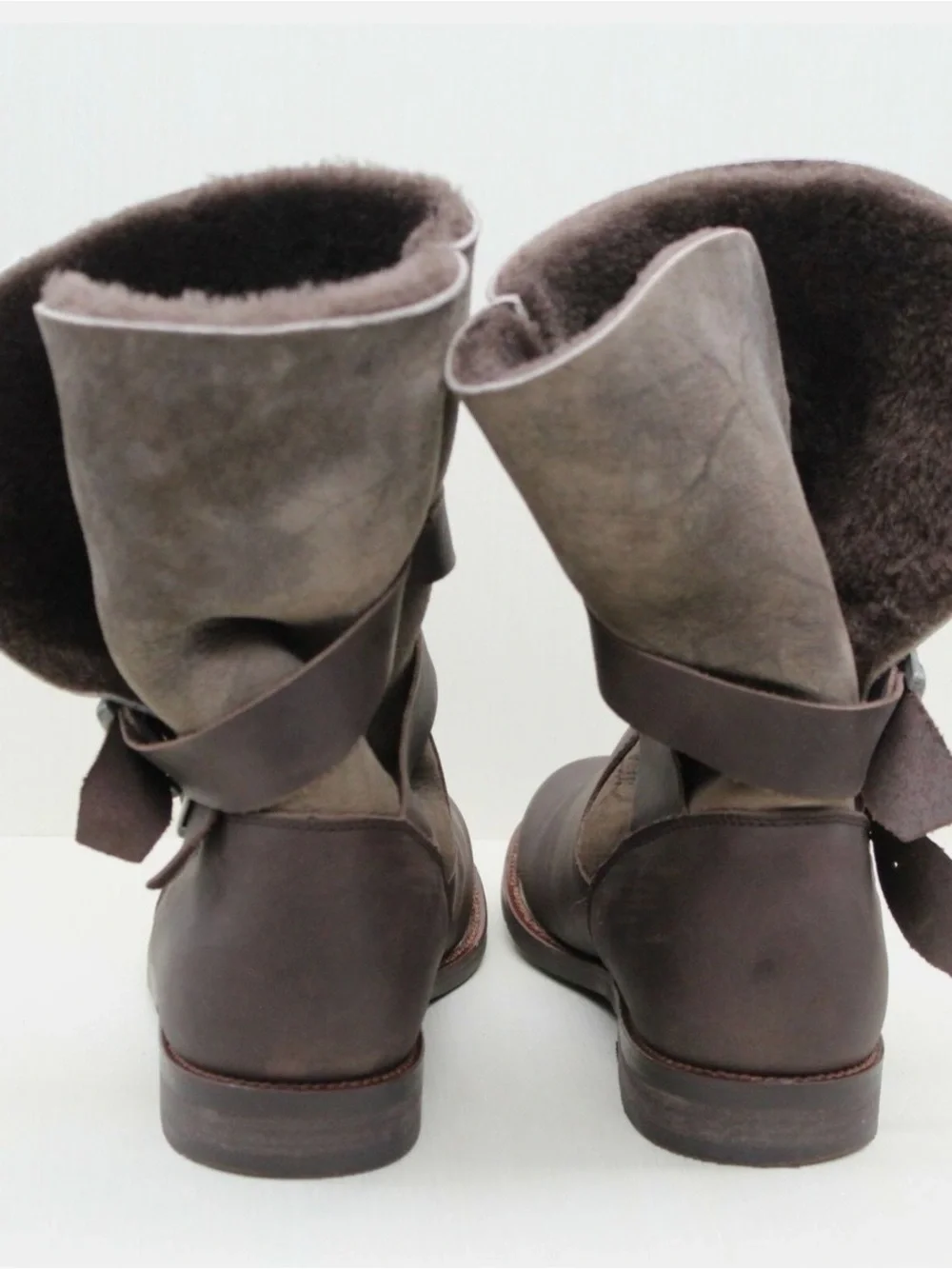 Emu Brown Shearling Cuff Buckle Ankle Boots